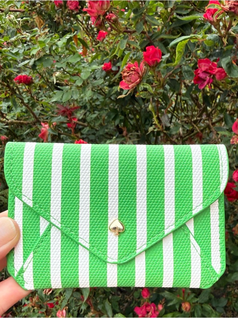 Kate Spade Striped Envelope Card Case NWOT - Green & White